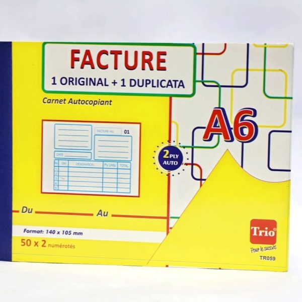 Carnet de Facture autocopiant - TRIO - format A6 - Paquet de 10
