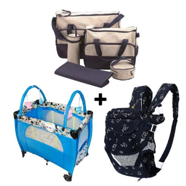 Kit Ensemble Berceau bleu + Sac à langer + Kangourou Discovery