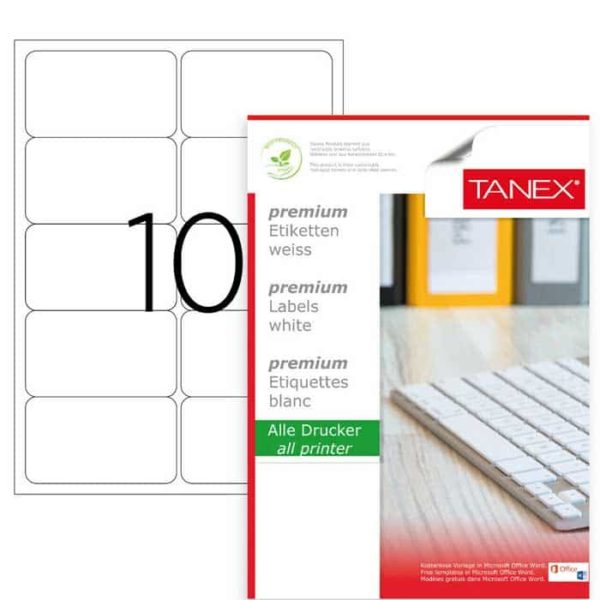 10 Étiquettes d'adresse Blanc Tanex TW-2010