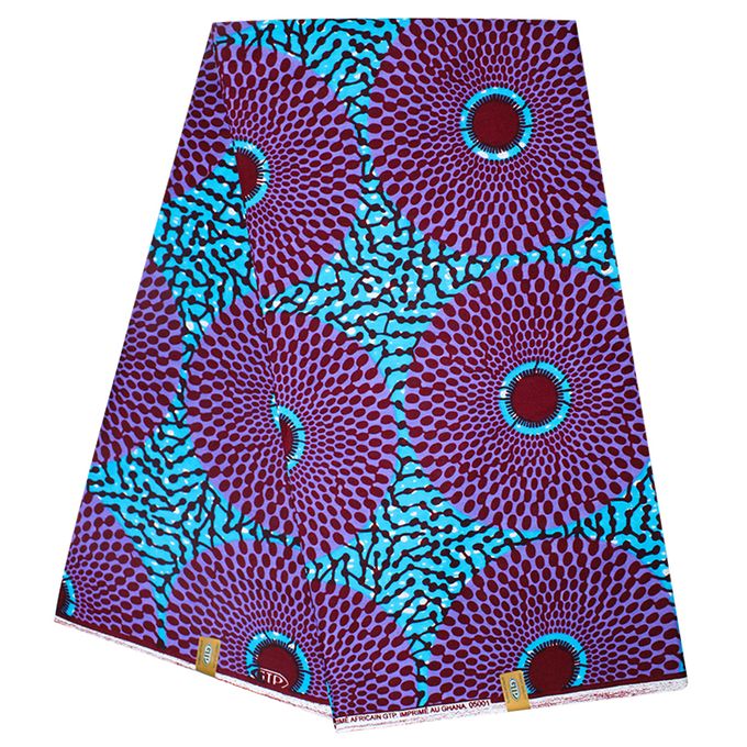 Pagne WAX Disque - 100% coton 6 yards - Bleu/Violet 5