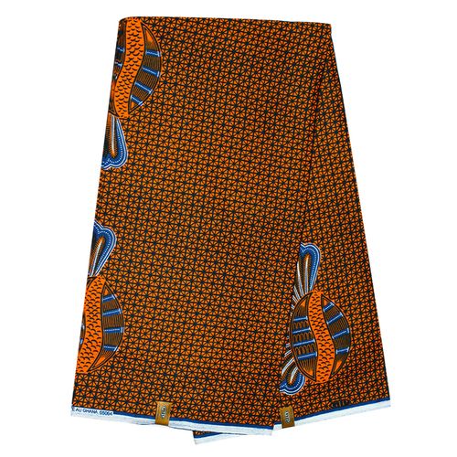 Pagne Africain Belle Dame - 100% coton 6 Yards - Orange/Bleu