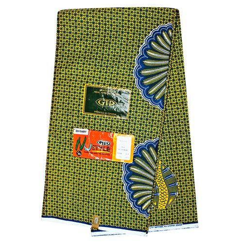 Pagne WAX Coquillage - 100% coton 6 yards - Jaune/Bleu