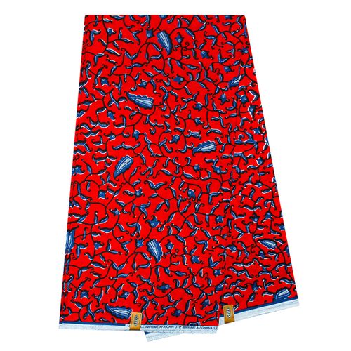 Pagne Africain Feuilles De Piment - 6 Yards - Rouge/Bleu