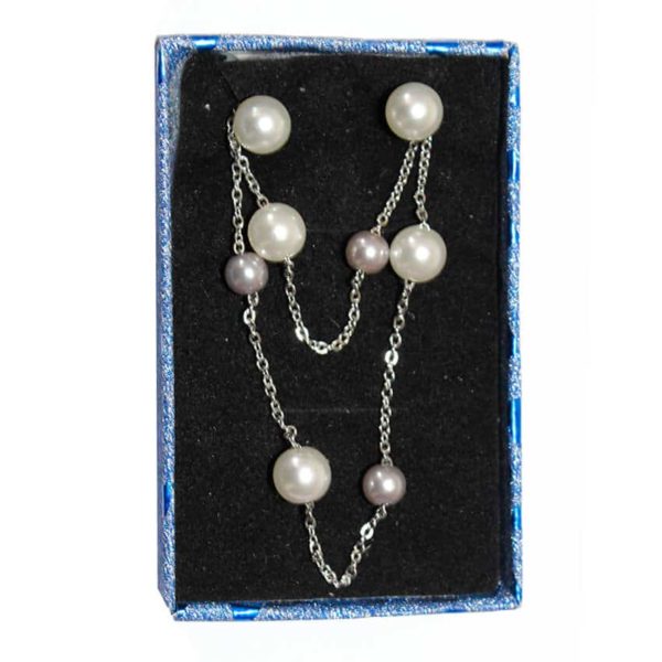 Ensemble de 2 colliers perlés en inox argenté