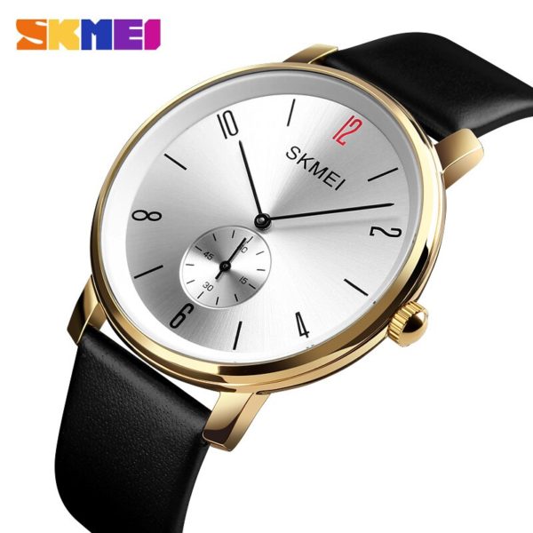 Montre homme à quartz bracelet cuir - Skmei - Noir/Blanc