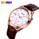 Montre homme à quartz bracelet en cuir - Skmei - Marron
