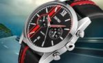 Montre homme à quartz chrono bracelet en cuir - Rouge – Image 3
