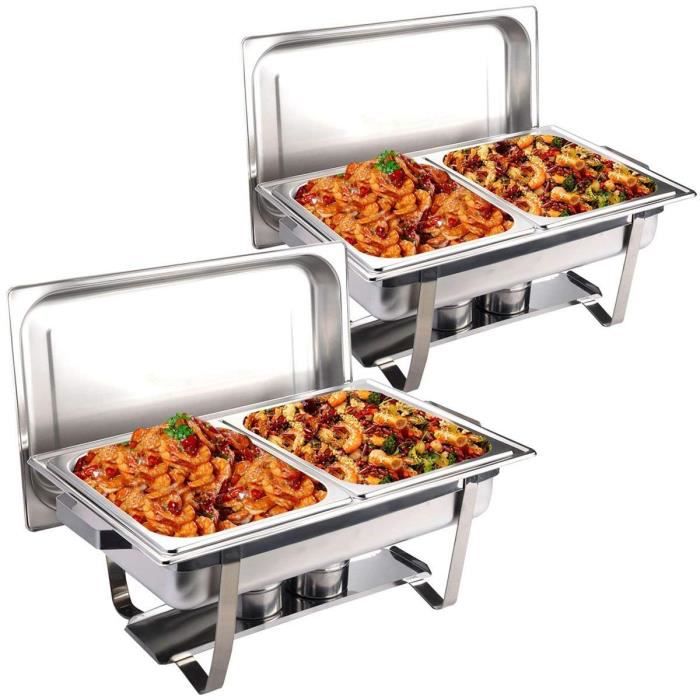 chafing-dish-lot-de-2-chauffe-plat-couvercle-avec Chafing Dish (Chauffe Plat) Rectangulaire - 11L – Inox – Image 1