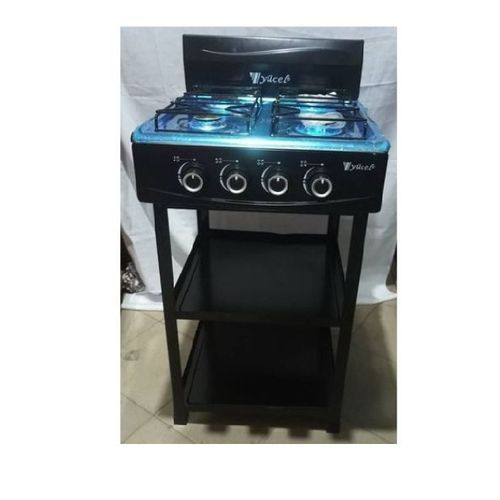 YUCEL Cuisinière à Gaz 4 Feux Avec Étagère - Noir