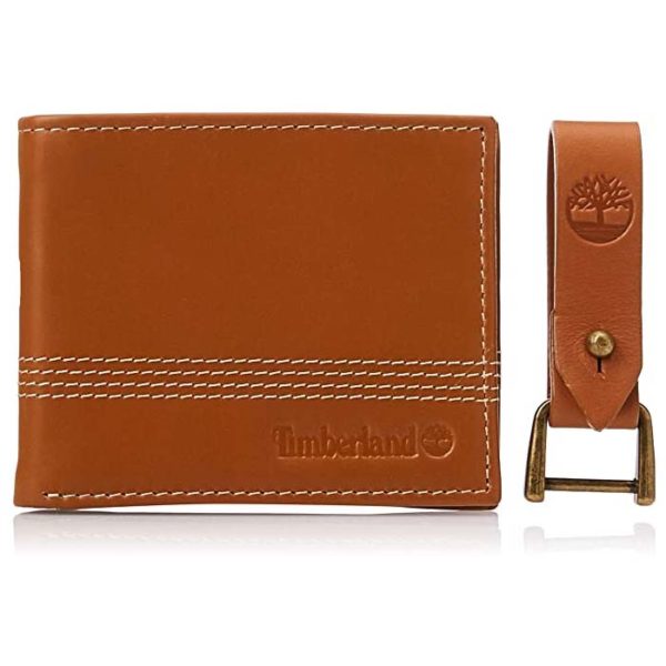 Portefeuille mince + porte-clés en cuir Timberland pour hommes - Marron