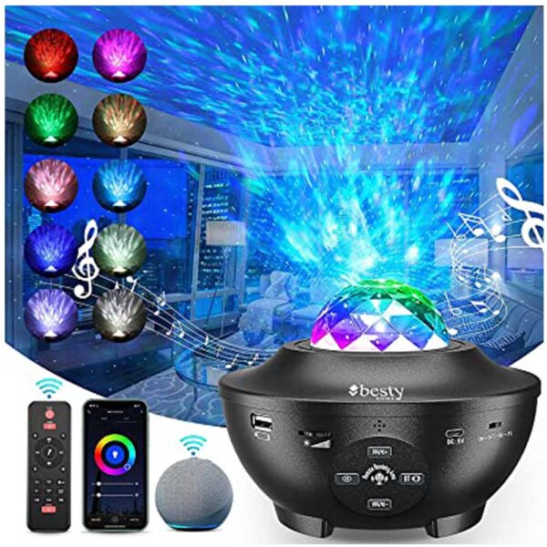 Projecteur LED étoile, Veilleuse Baby Star avec Bluetooth Musique Haut-Parleur (Noir)