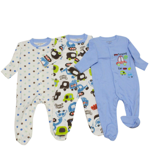 Kit 3 grenouillères - De 6 mois pour bébé - Différent motif/Bleu
