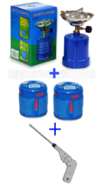 1 Réchaud camping+ 2 cartouches gaz+ 1 Allumeur automatique