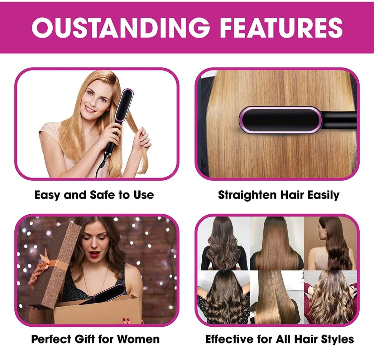 Brosse à lisser les cheveux électrique avec peigne intégré – Image 5