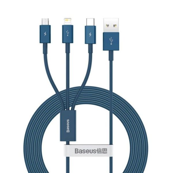 Câble USB Supérieur - Câble de transfert de données et de charge rapide 3-en-1 (bleu)