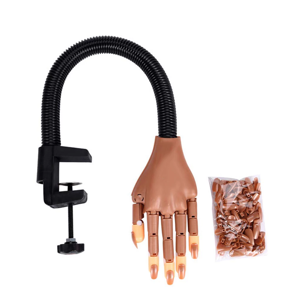 Mod-le-de-main-pour-la-pratique-du-Nail-Art-pour-les-ongles-en-acrylique-pour.jpeg_Q90.jpeg_ Main artificielle Flexible et réglable pour entraînement de manucure, avec 100 pièces de faux ongles – Image 1