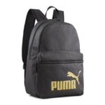 Dark gray Puma backpack with front zip pocket and gold logo on the lower front panel.