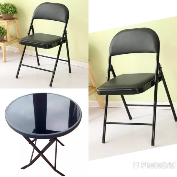 Table Vitrée + 2 Chaises Pliables