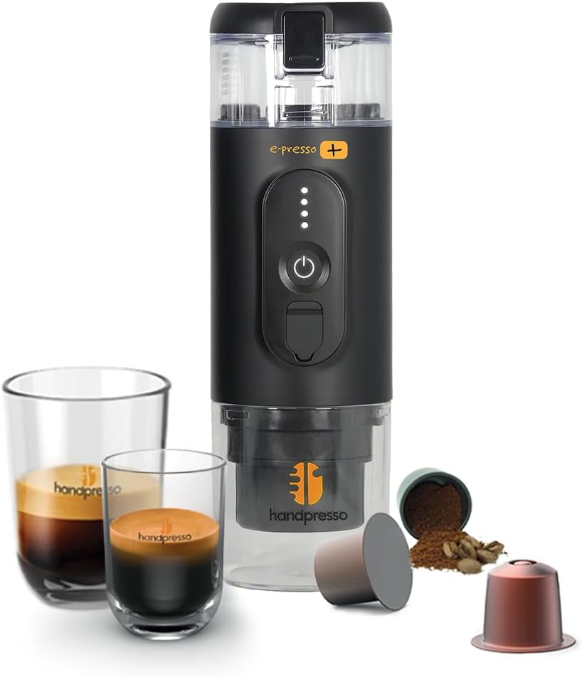 51QoF0SeMkL._AC_SL1000_ Handpresso E-Presso+ – Machine à expresso portable électrique rechargeable USB, compatible capsules expresso et café moulu – Image 1
