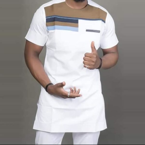 Tunique pour homme en coton glacé - Blanc