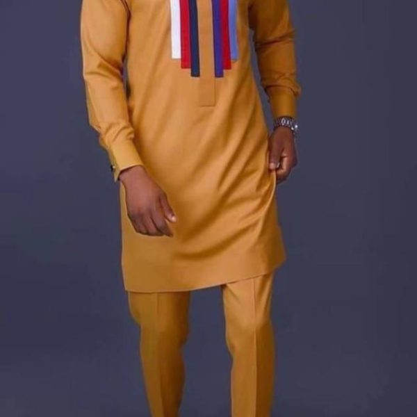 Tunique pour homme en coton glacé - Marron