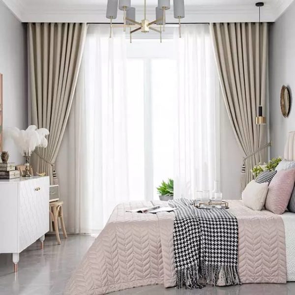 Lot De 2 Rideaux Occultant (Lourd) & Voilage Transparent - Beige