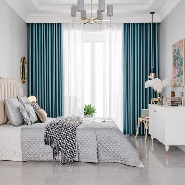 Lot De 2 Rideaux Occultant (Lourd) & Voilage Transparent - Vert