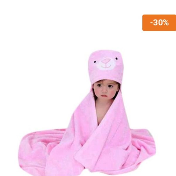 Drap Serviette Bébé Tête Nounours – Rose