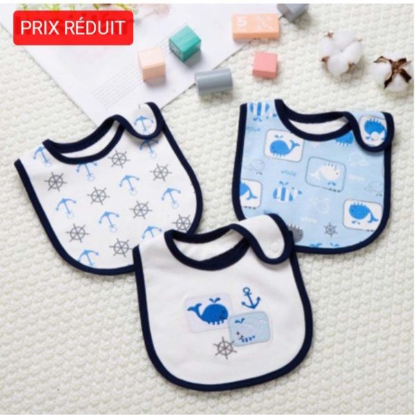 3 bavoirs en coton pour bébé - motifs variables