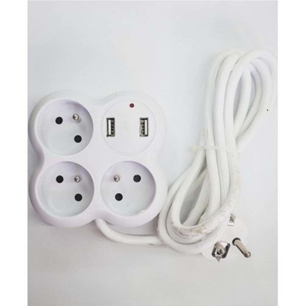 Rallonge Multiprises 3 trous et 2 port USB+câble Android