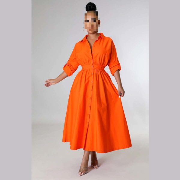 Robe chemise -manches longues- Orange