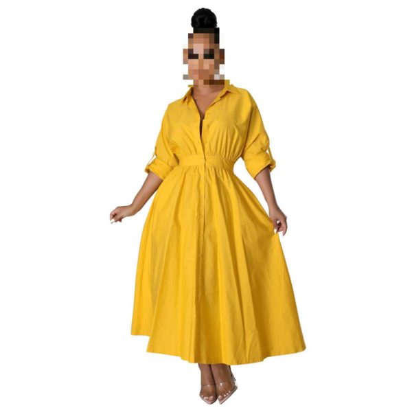 Robe chemise -manches longues- Jaune