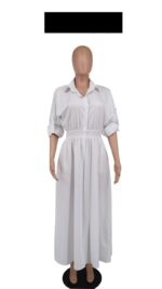 Robe chemise - manches longues - Blanc – Image 3