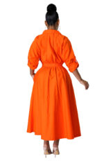Robe chemise -manches longues- Orange – Image 2