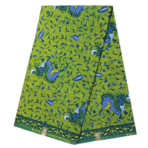 Complet Pagne Africain GTP WAX GHANA Ama Sawa - 6 Yards - Vert/Bleu