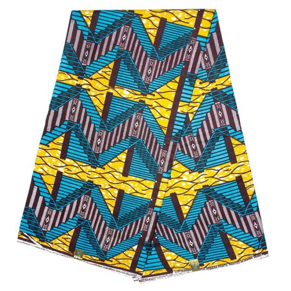 Complet Pagne Africain GTP WAX GHANA Escalier- 6 Yards - Bleu/Jaune