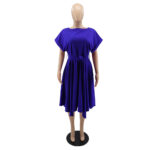 Robe avec bas volant -manches courtes- Bleu – Image 2