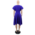 Robe avec bas volant -manches courtes- Bleu – Image 3