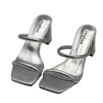 Sandales à talons brillant à bride - Argent