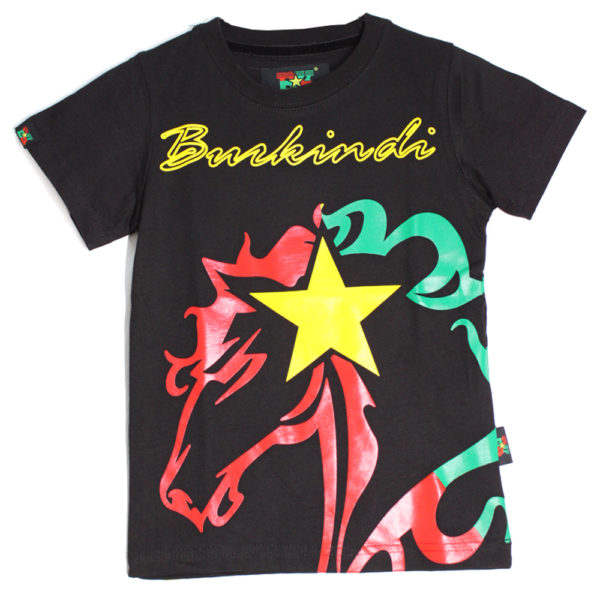T-shirt Burkindi avec motif Etalon à col rond - Noir/Multicolore