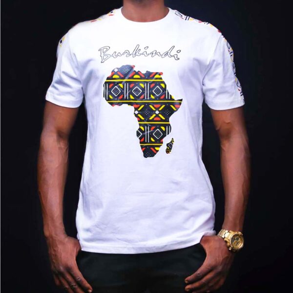 T-shirt Burkindi motif Afrique Bogolan à col rond - Blanc