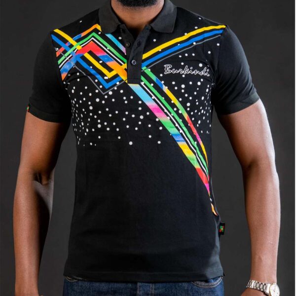 Polo Burkindi motif à pois et bande - Noir/Multicolore
