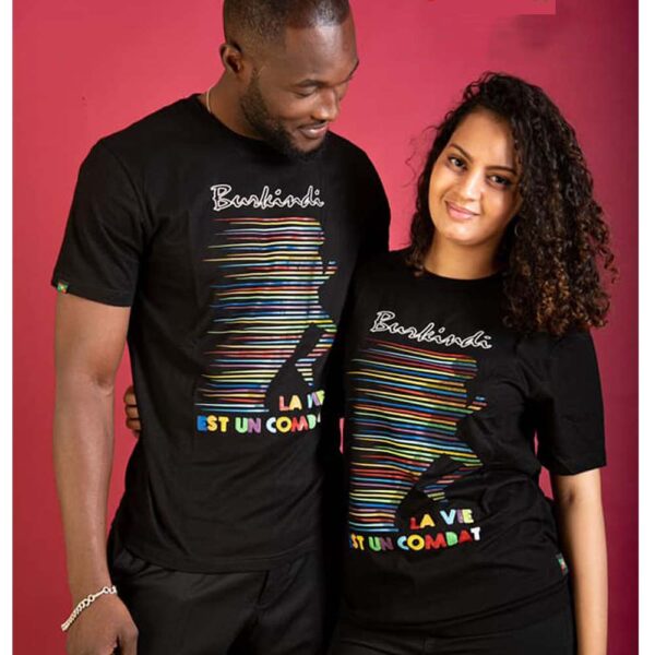 T-shirt Burkindi motif LVE1C à col rond - Noir/Multicolore