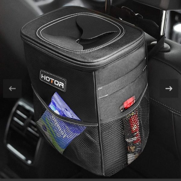 HOTOR Poubelle de voiture avec couvercle et sac de rangement - Noir
