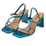 Sandales à talons brillant à lanières - Bleu – Image 2
