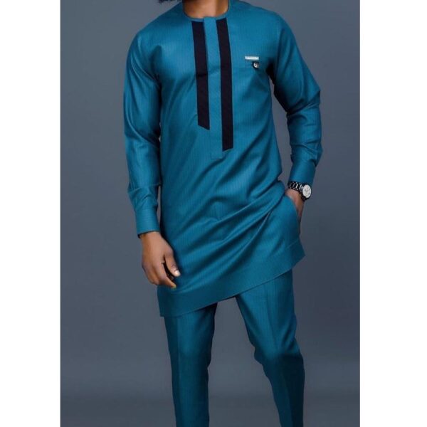 Tunique Pour Homme En Coton Glacé - Bleu