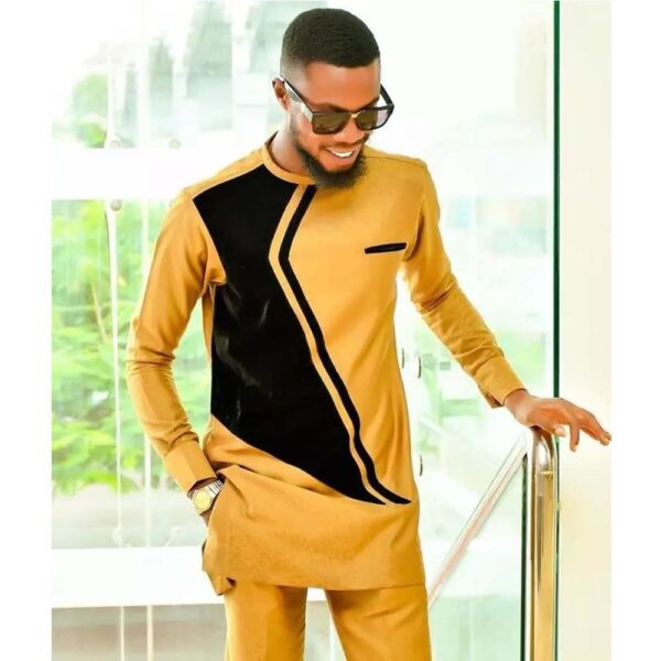 Tunique Pour Homme En Coton Glacé - Jaune/Noir