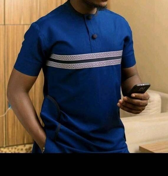 Tunique Pour Homme En Coton Glacé - Bleu