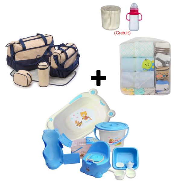 Kit Ensemble Baignoire +  Sac à langer + Grenouillère - Bleu