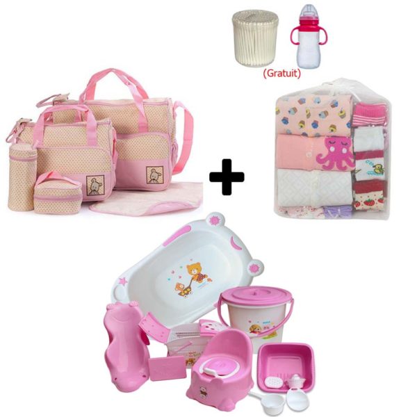 Kit Ensemble Baignoire +  Sac à langer + Grenouillère - Rose